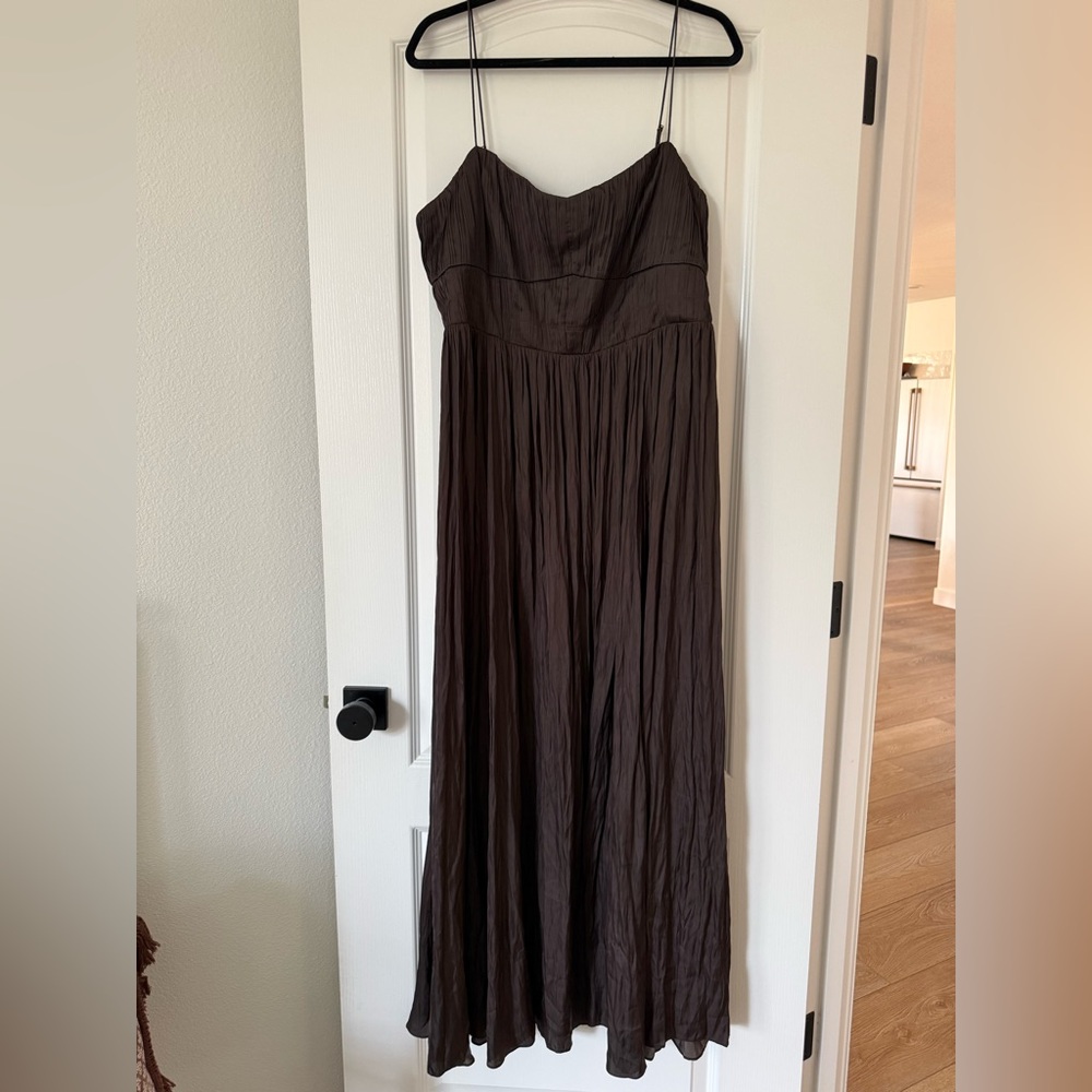J. Crew Collection Chocolate Brown Ruched Maxi Luster Georgette Dress